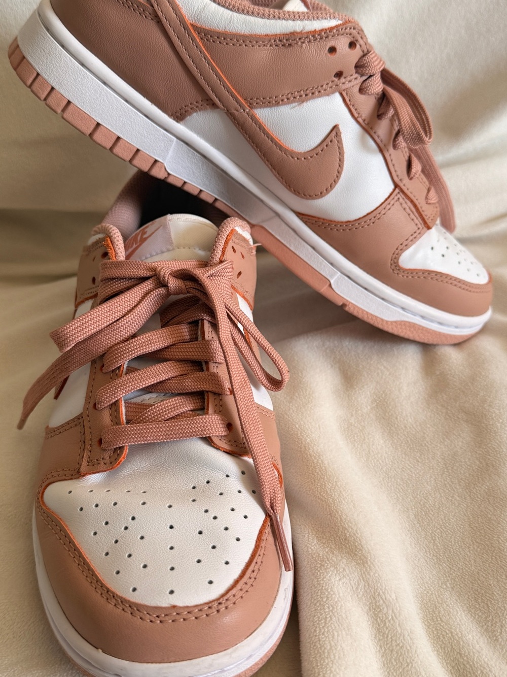 Nike Dunk Low Sneakers in Rose Tan and White- Size 8 womens